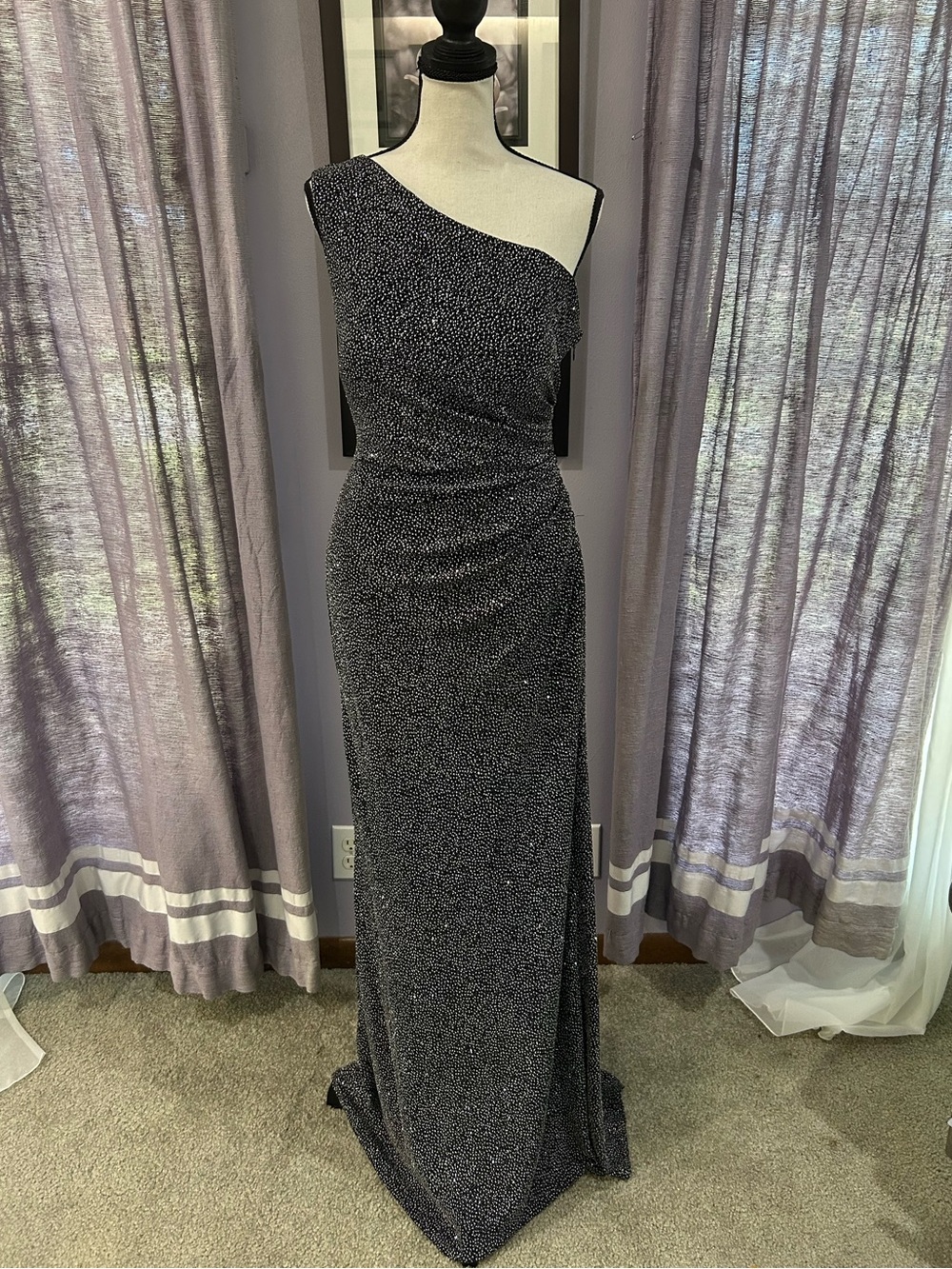 Eliza J Glitter One Shoulder Gown